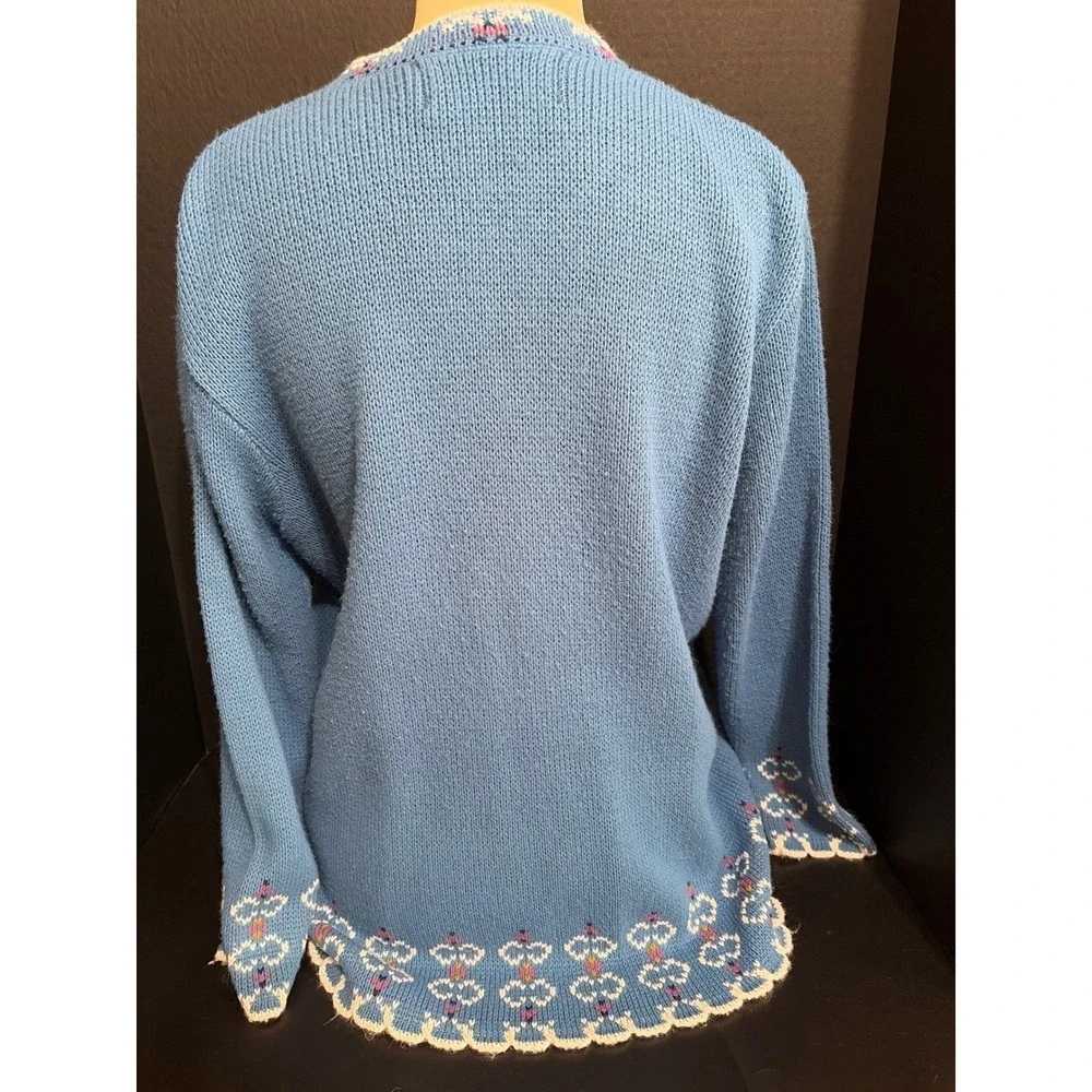 VTG Jersild Light Blue Nordic Fair Isle Cardigan Sweater Made in USA Ornate - Picture 4 of 8